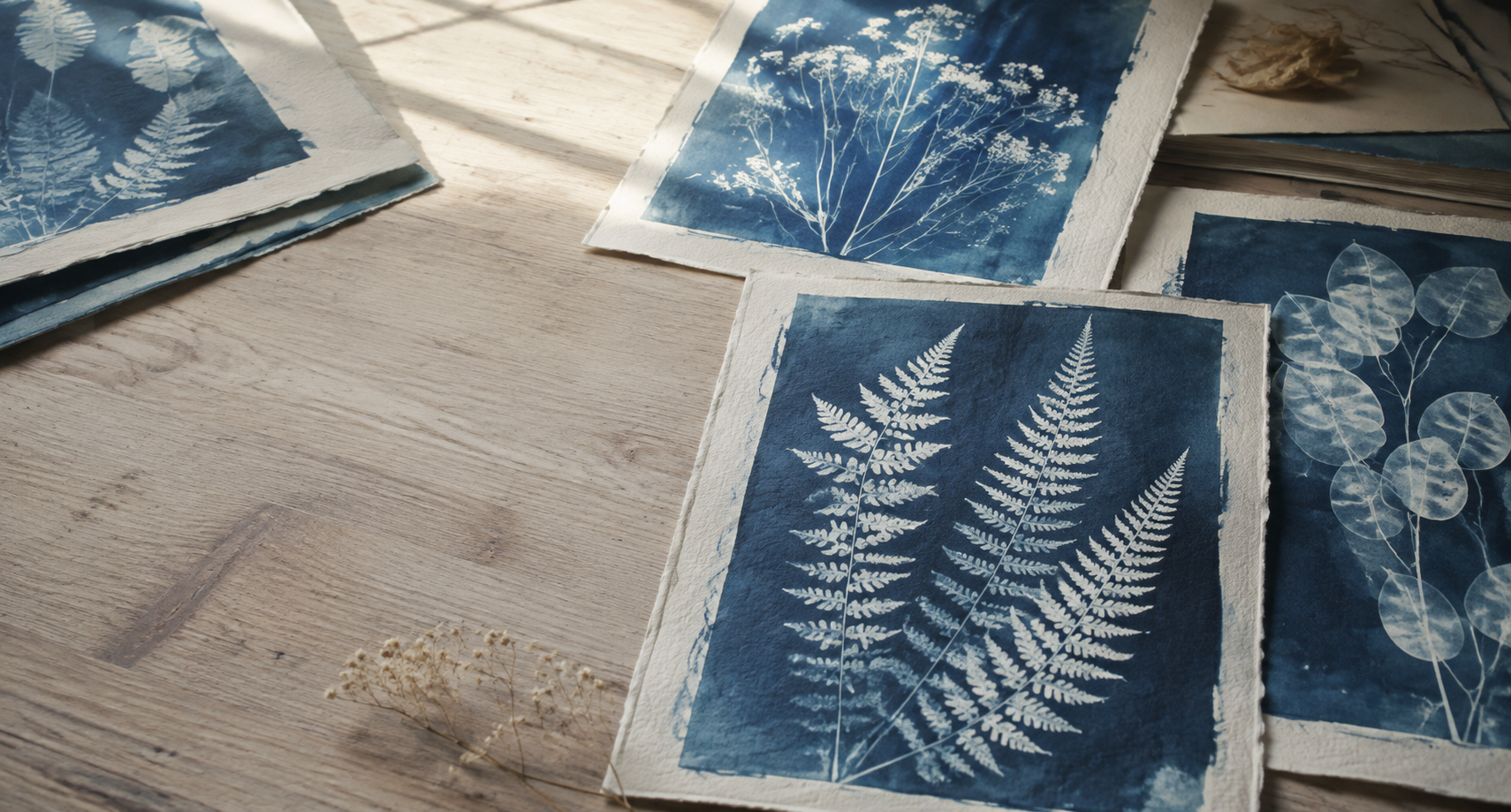 Cyanotypes botaniques faits main sur papier