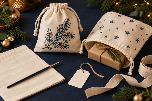 Peindre des sacs cadeaux réutilisables pour Noël