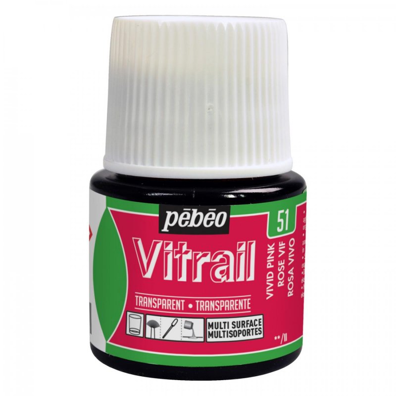 Pebeo Vitrail Transparent Peinture sur verre 45 ml - 51 - Rouge Rose vif