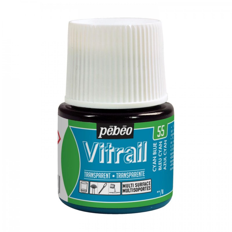 Pebeo Vitrail Transparent Peinture sur verre 45 ml - 55 - Cyaan Bleu
