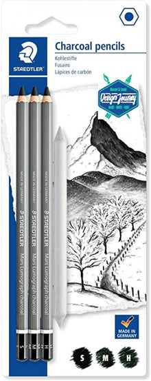 Staedtler Mars Lumograph Blister 3 Crayons fusain + estompe