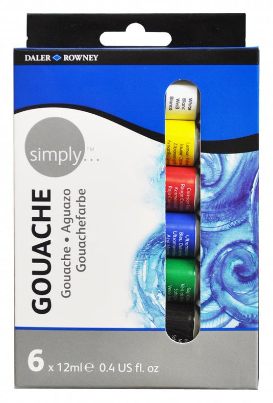 Daler-Rowney Simply gouache, boîte fermée de 6 tubes de 12 ml