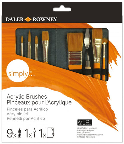 Daler-Rowney Simply Set de pinceaux - Étui de peinture acrylique - 10 pièces