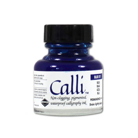 Encre de calligraphie Daler-Rowney Calli Bleu 011, flacon de verre de 29,5 ml avec bouchon noir
