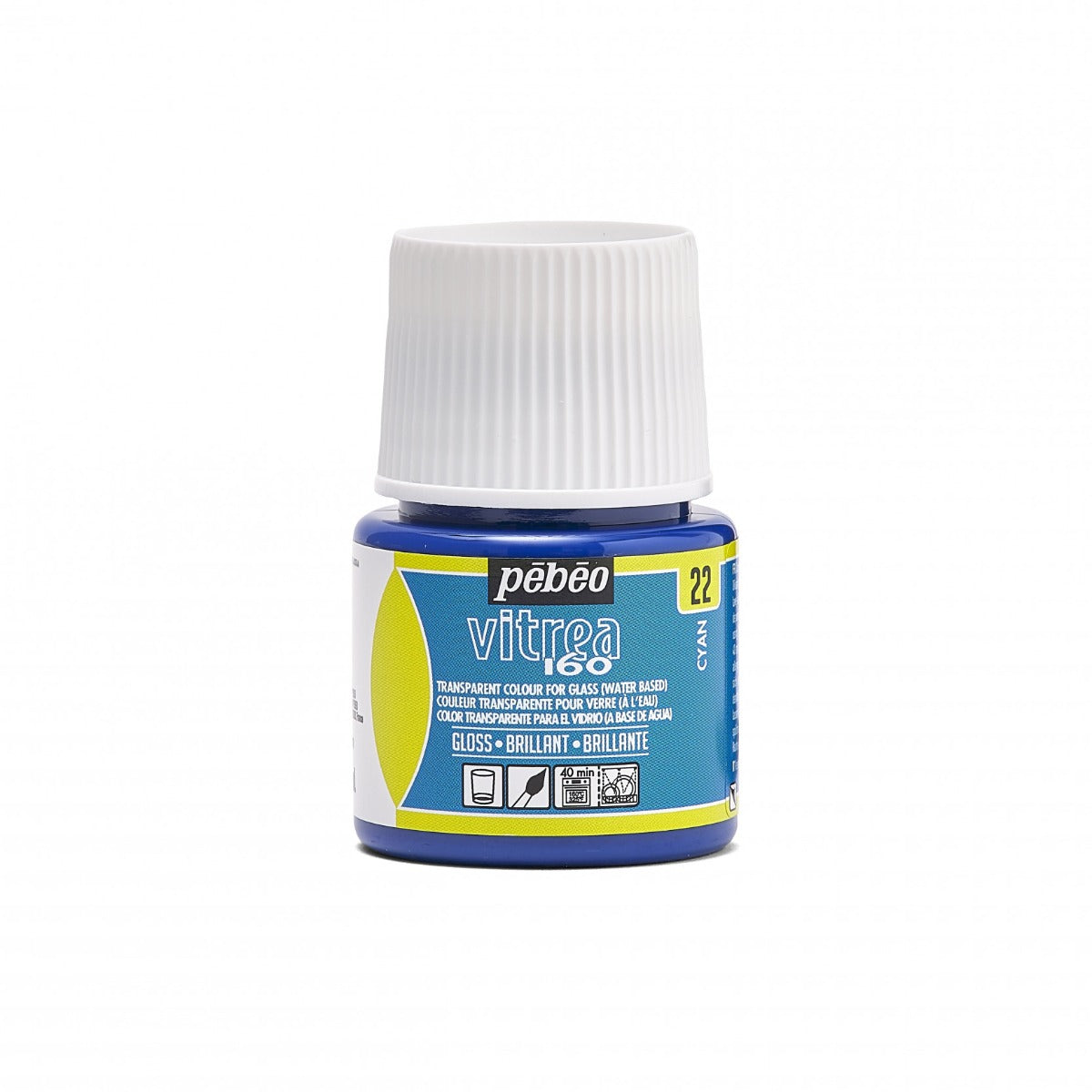 Pebeo Vitrea 160 Peinture sur verre 45 ml Glanzend - 22 - Cyaan