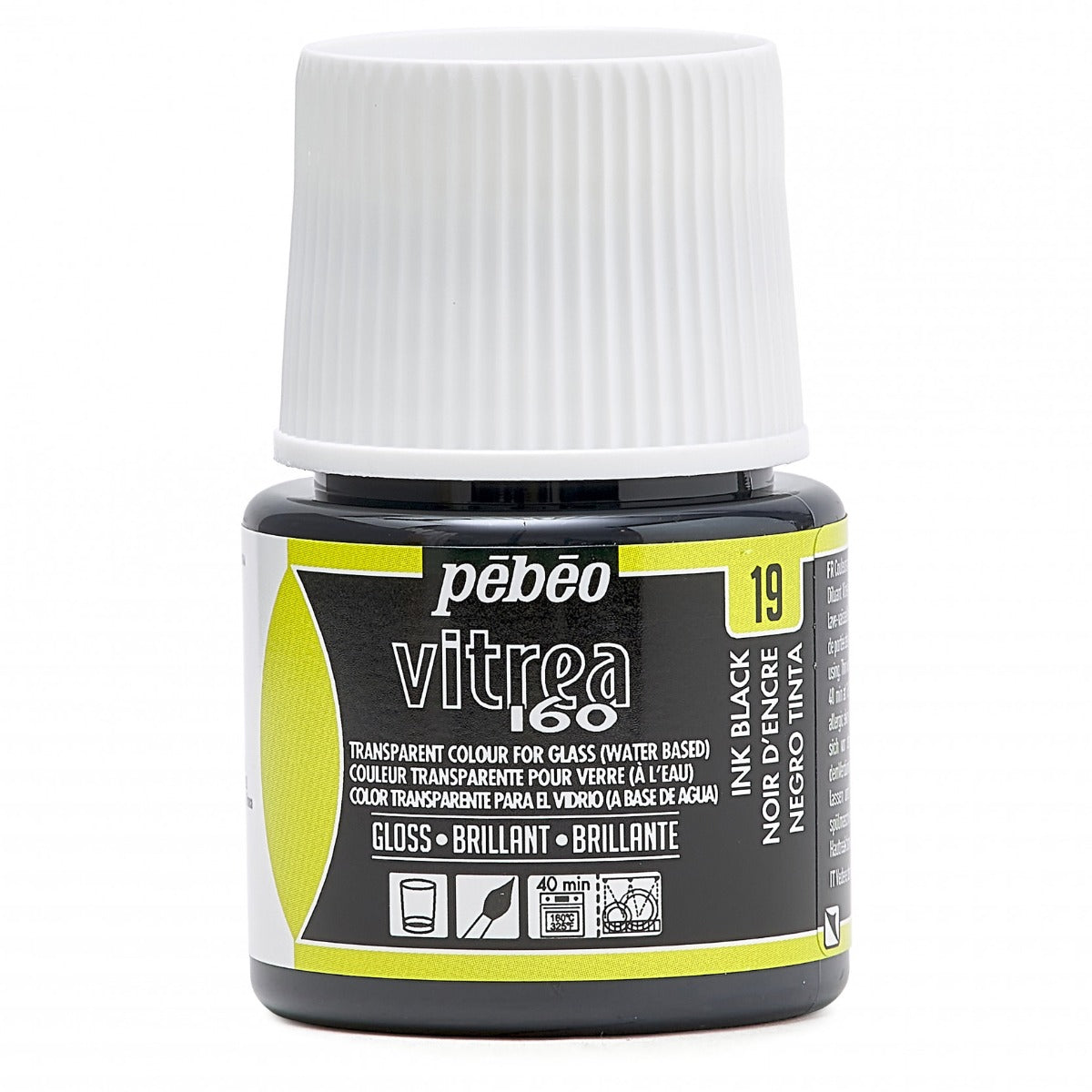 Pebeo Vitrea 160 Peinture sur verre 45 ml Glanzend - 19 - Inktzwart