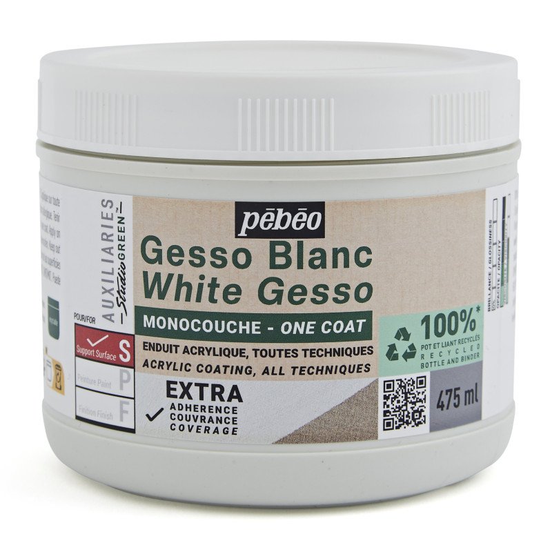 Pebeo Studio Green Gesso - Monocouche Blanc - 475 ml