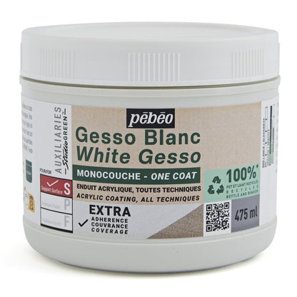 Pebeo Studio Green Gesso - Monocouche Blanc - 475 ml