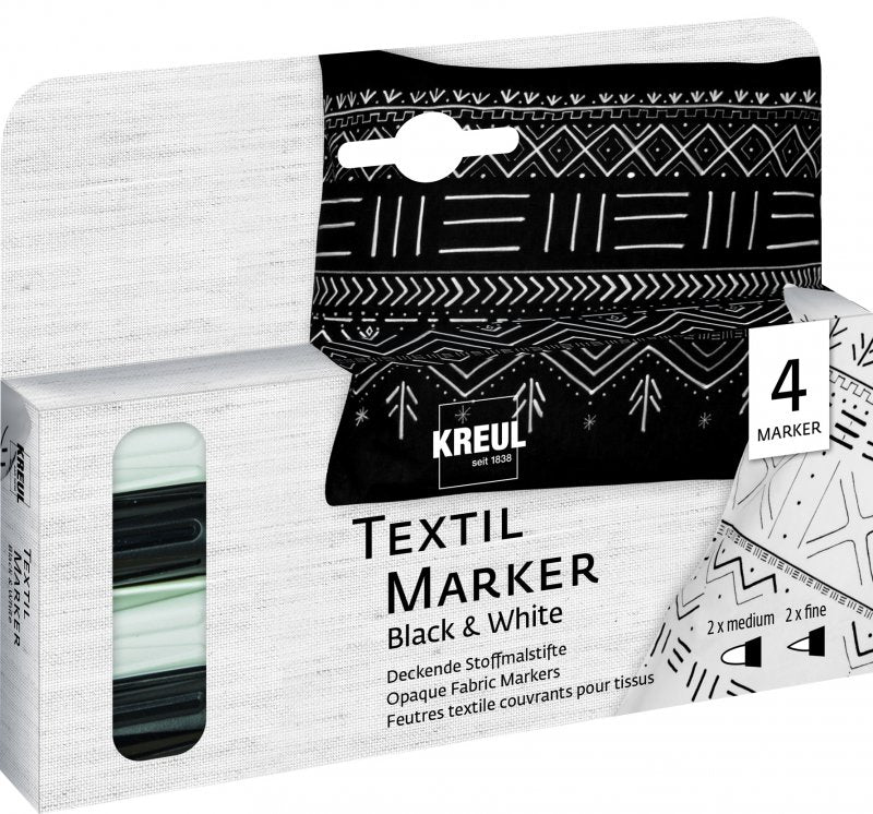 Kreul Feutres textile Sets - Opaque - Noir & Blanc - 4 pièces