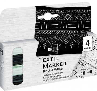 Kreul Feutres textile Sets - Opaque - Noir & Blanc - 4 pièces