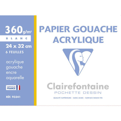 Clairefontaine Papier acrylique et gouache 360 g - 24 x 32 cm - 360 g - 6 feuilles