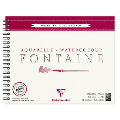 Clairefontaine Fontaine Aquarelblok 300 g Fijne Korrel - 24 x 30 cm - spiraal - 12 feuilles