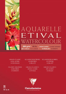 Clairefontaine Etival Aquarelblok Klassieke Korrel - 200 g - A3 - 1 zijde gelijmd - 10 feuilles
