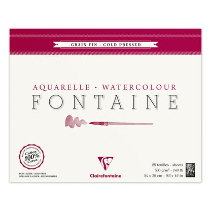 Clairefontaine Fontaine Aquarelblok 300 g Fijne Korrel - 24 x 30 cm - 4 zijden gelijmd - 25 feuilles