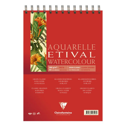 Clairefontaine Etival Aquarelblok Klassieke Korrel - 300 g - A4 - spiraal - 10 feuilles