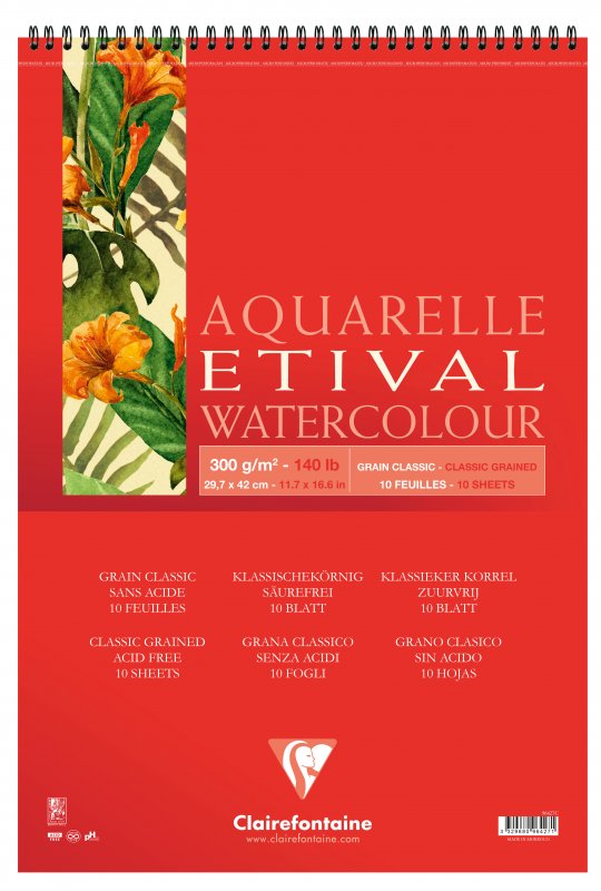 Clairefontaine Etival Aquarelblok Klassieke Korrel - 300 g - A3 - spiraal - 10 feuilles