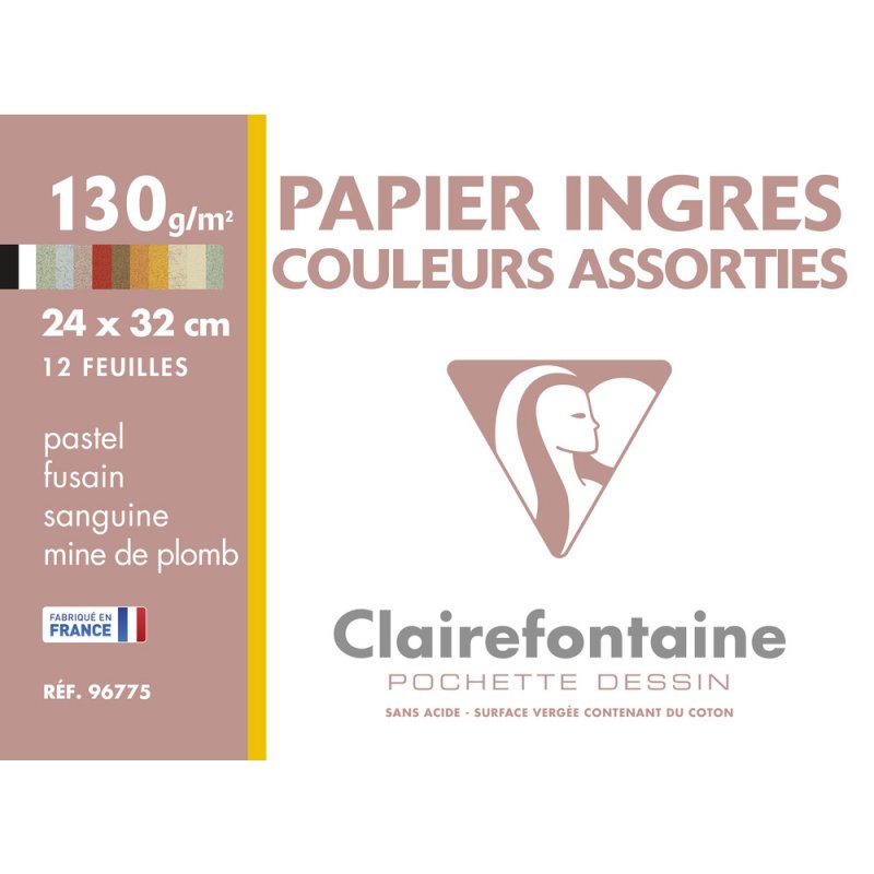Clairefontaine Ingres Papier pastel 24 x 32 cm - 12 feuilles Assorti