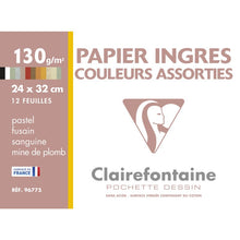 Clairefontaine Ingres Papier pastel 24 x 32 cm - 12 feuilles Assorti