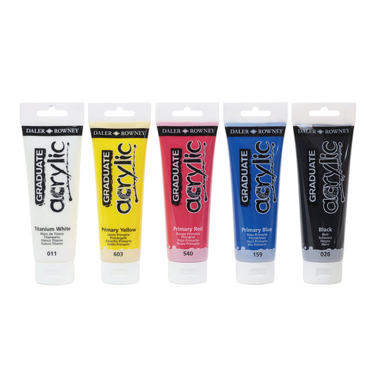 Cinq tubes Graduate illustrant la gamme ; couleurs vendues séparément