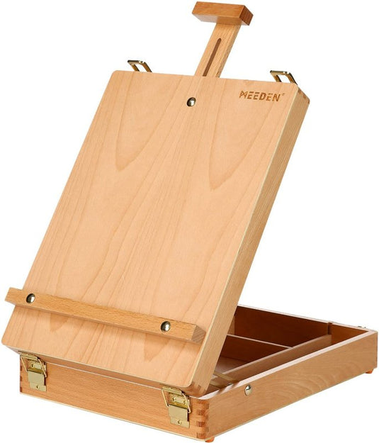 Chevalet-boîte Meeden en hêtre avec porte-toile réglable et rangement ouvert