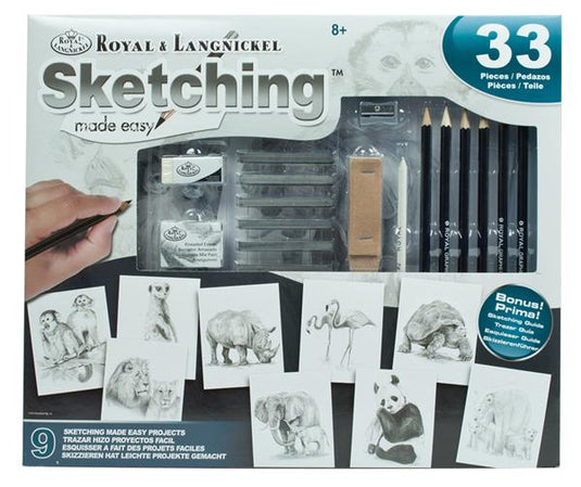 Royal & Langnickel Sketching Made Easy animaux, face avant du coffret avec neuf projets