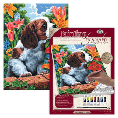 R&L Artist Canvas A4 Peinture par numéros - Puppy & Flowers