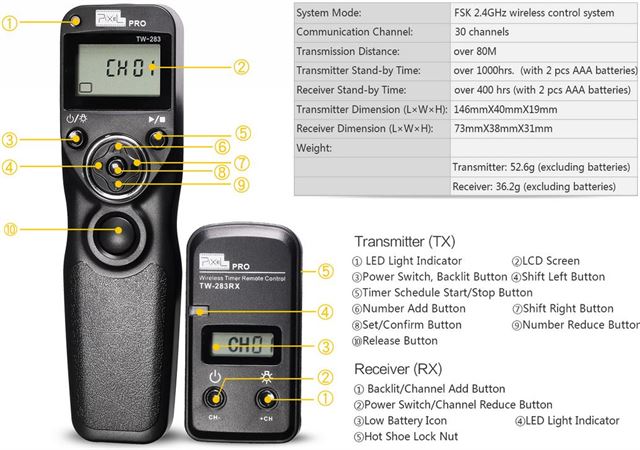 Pixel Télécommande Minuteur Sans Fil TW-283/DC0 pour Nikon — 7