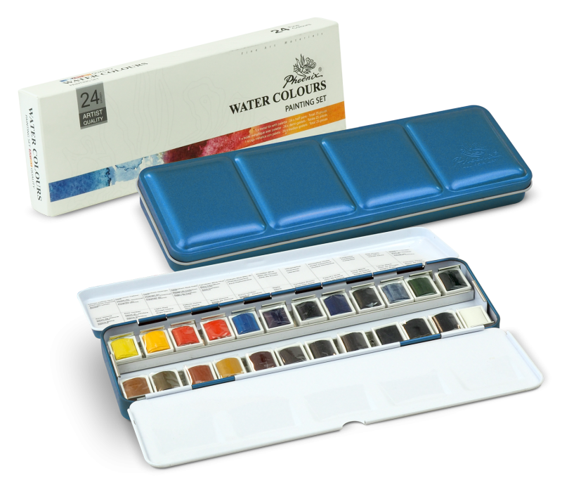 Phoenix Watercolour Sets - 24 pans metal box