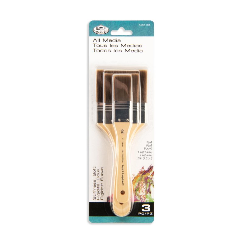 Royal & Langnickel Sets de spalters et pinceaux larges - 3 Pack - Brown Taklon Flat - Firm