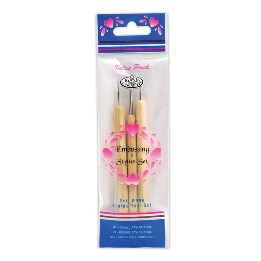 Emballage Royal & Langnickel RD90 contenant trois outils de gaufrage et stylets à manche en bois