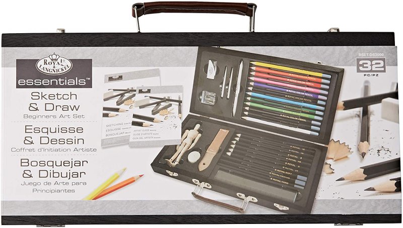 R&L Wooden Box Sketch & Draw Beginners Art Set - 32 Pack
