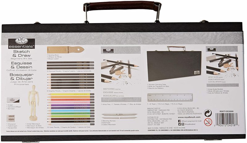 R&L Wooden Box Sketch & Draw Beginners Art Set - 32 Pack