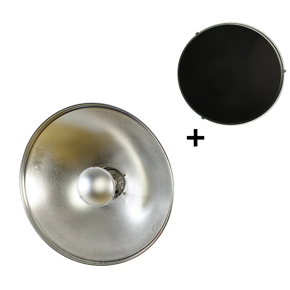 StudioKing Beauty Dish Argenté SK-BD420 42 cm avec Grille en nid d'abeille