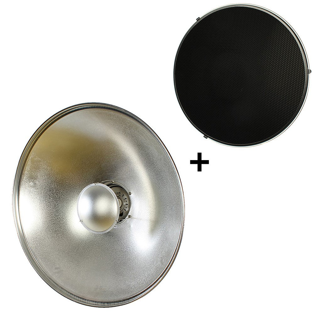 StudioKing Beauty Dish Argent SK-BD700 70 cm avec Grille en Nid d'Abeille